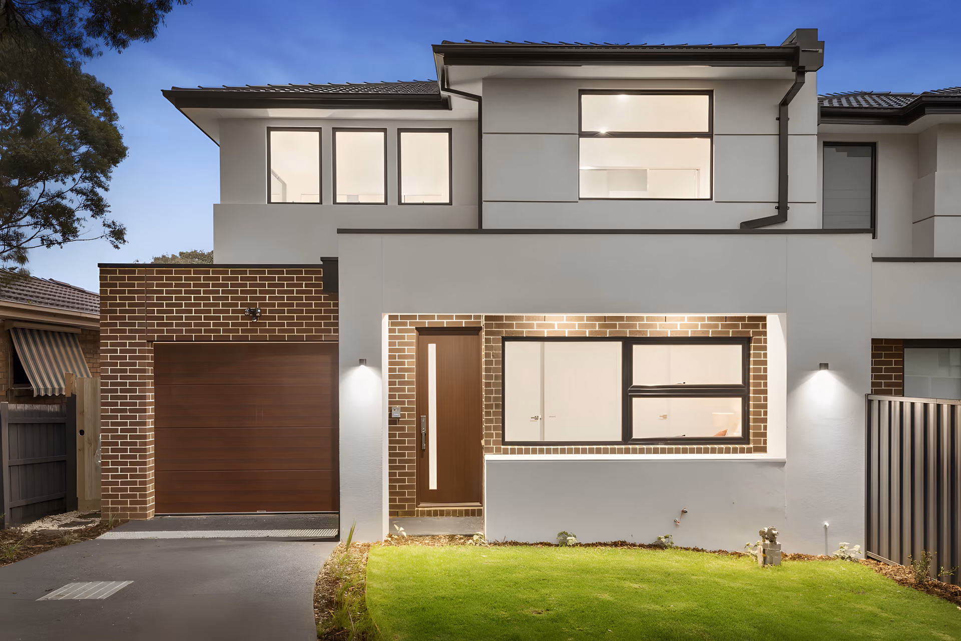 Mount Waverley townhouse with a timber garage door